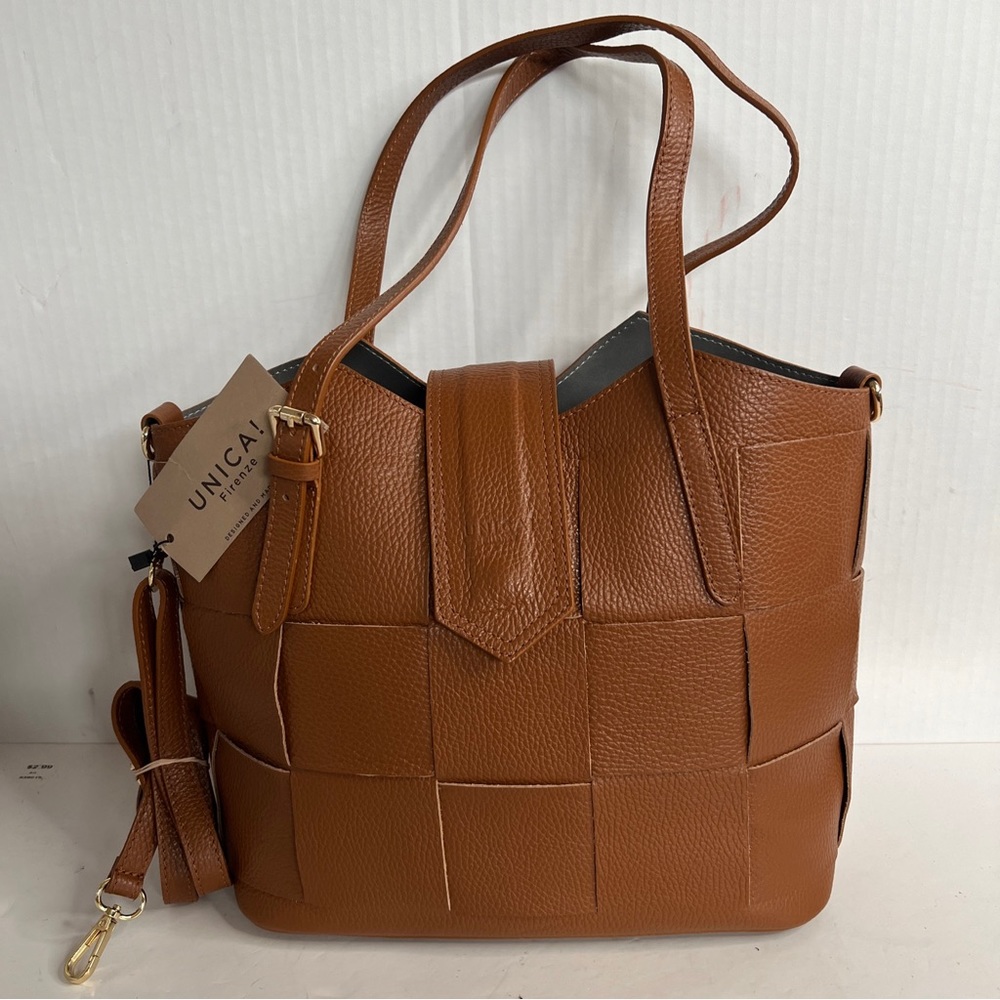 NWT Unica! Firenze Italian Leather Woven Tote Bag